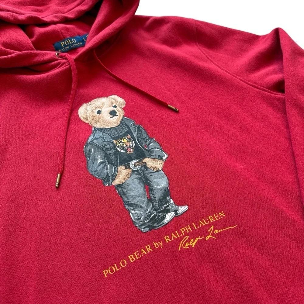 Polo Ralph Lauren Hoodie Mens L Red Lunar New Year Polo Teddy Bear Tiger Casual